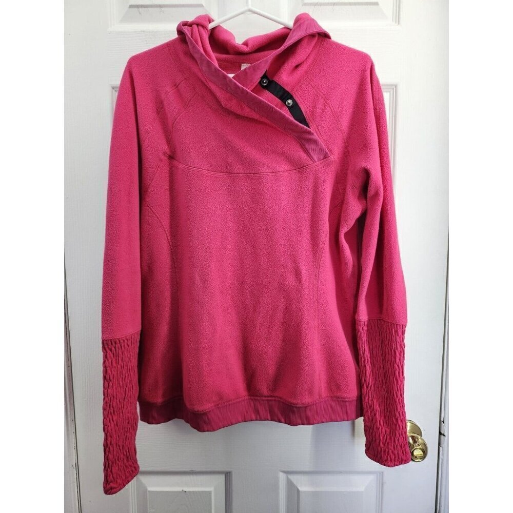 LULULEMON ATHLETICA Hot Pink FUZZY FLEECE Snap Collar Hoody Smocked Sleeves 12